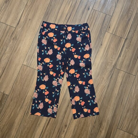 Chico's Navy Blue Floral Rose Print High Rise Ankle Pants Trousers Size 1 -Small - Picture 3 of 14